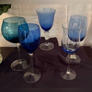 5 shades of blue stemware. Excellent condition.